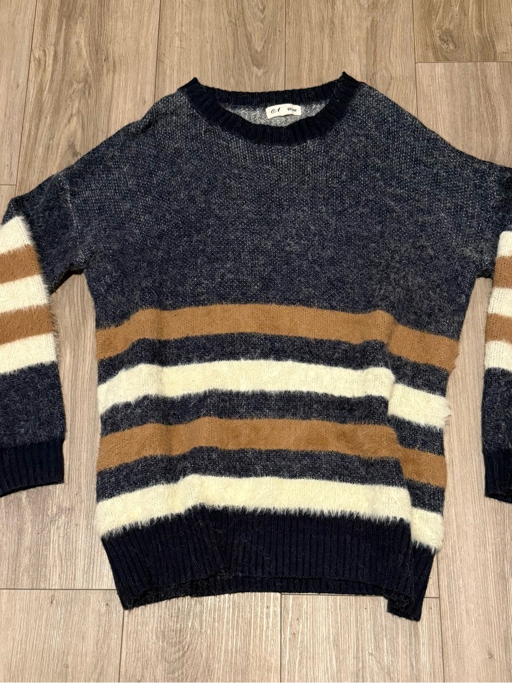 MACARON Navy, Cream & Camel Fuzzy Stripe Sweater